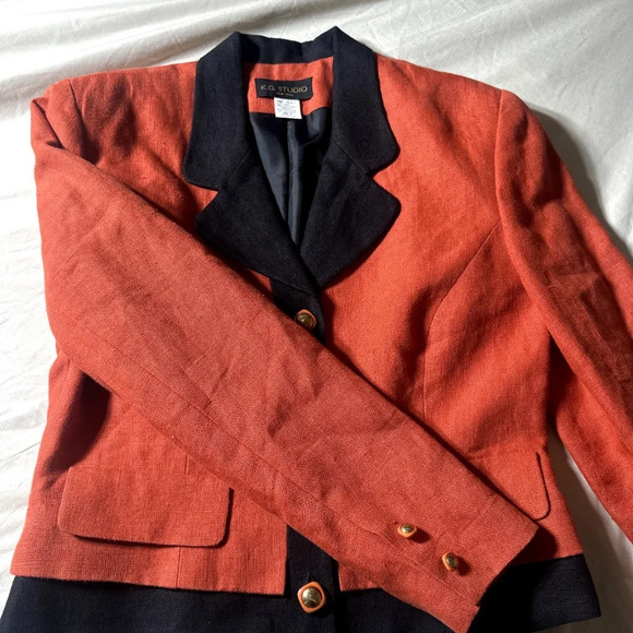 K.G Studio Orange with Black Trim Linen Blazer Jacket size 8 F1 - Picture 2 of 3